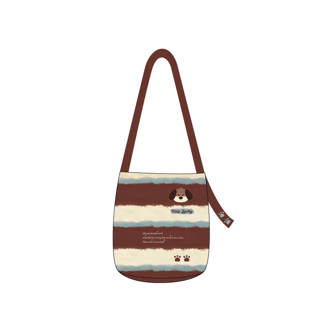 艺术鸭原创红棕色系毛绒腊肠小狗头飘带多用水桶单肩斜跨手提通勤