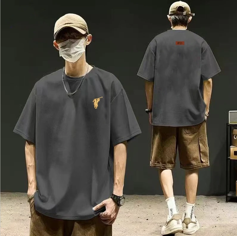 HUIHUANGPAUL/辉煌保罗全棉圆领纯棉短袖T恤刺绣款背标战马百搭