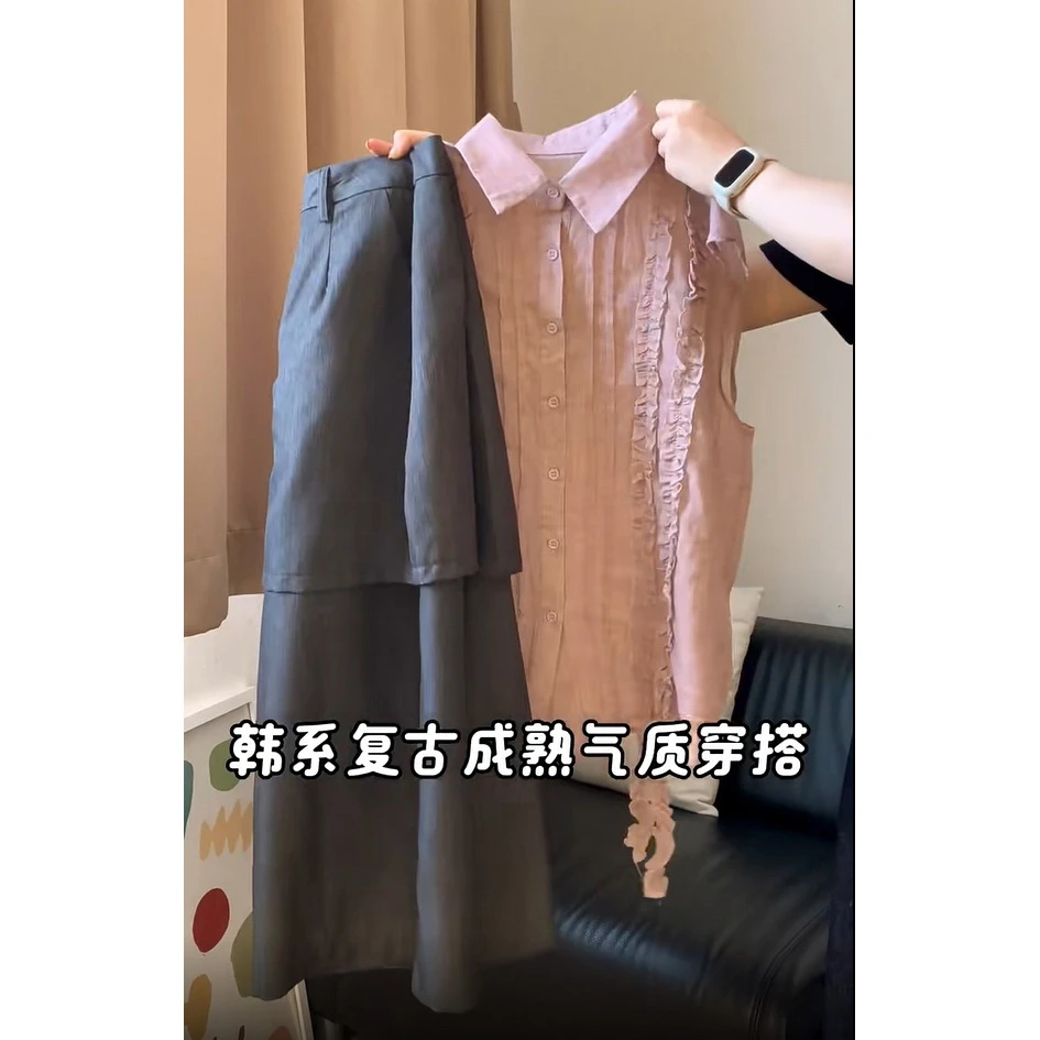 韩系木耳花边飘带polo领背心女装2025夏季新爆款时尚休闲开衫上衣