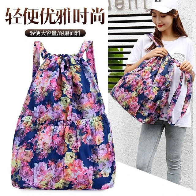 韩版百搭尼龙布束口袋双肩包户外运动包大容量轻便旅行包防水女包