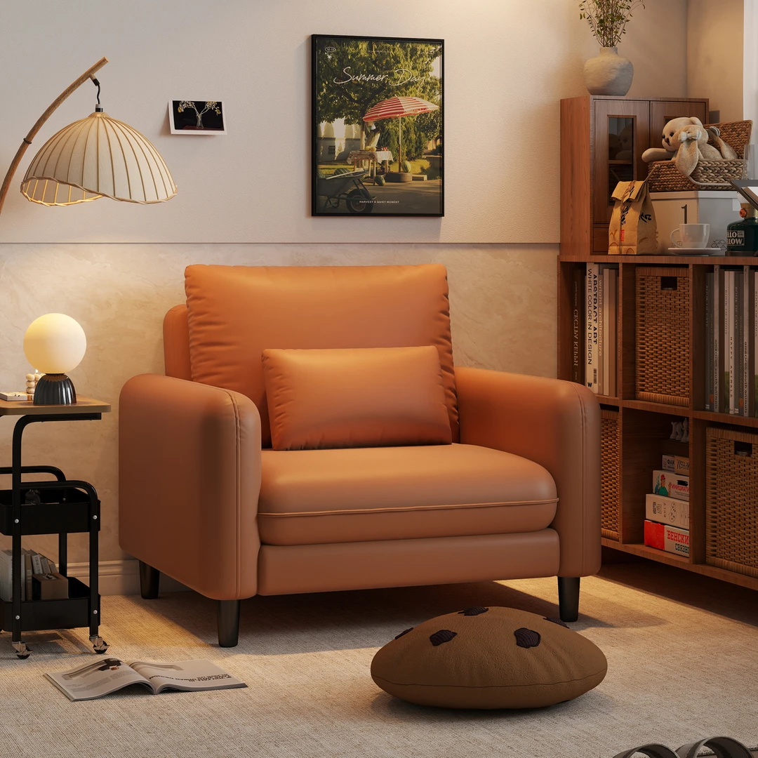 网红款出租房单人沙发椅简约卧室沙发高颜值服装店皮艺意式沙发椅