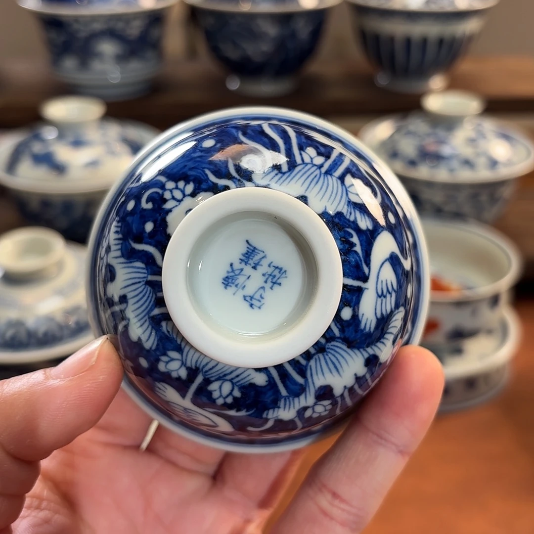 红***巾景德镇纯手工手绘一路莲客压手杯