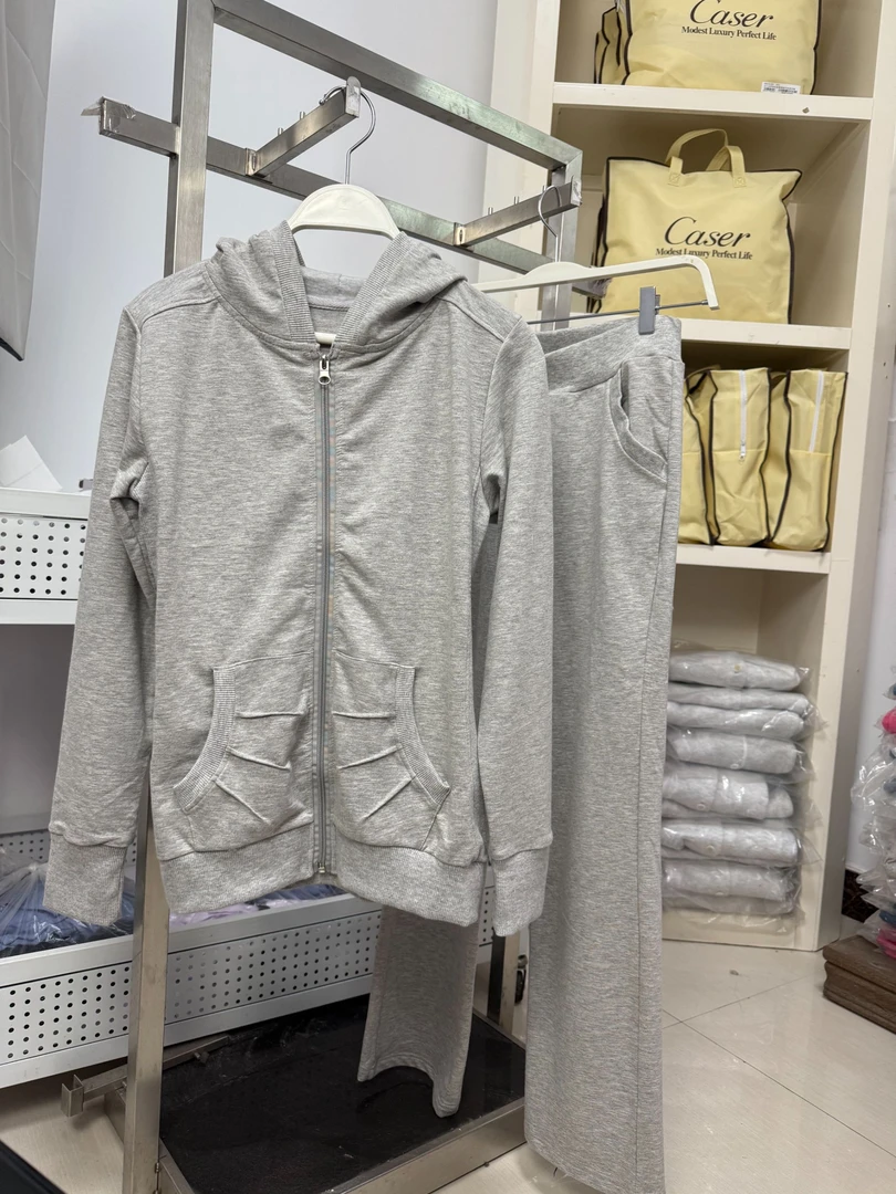 【清孤品】A001女士时尚运动针织上衣裤子运动套装连帽百搭ins风