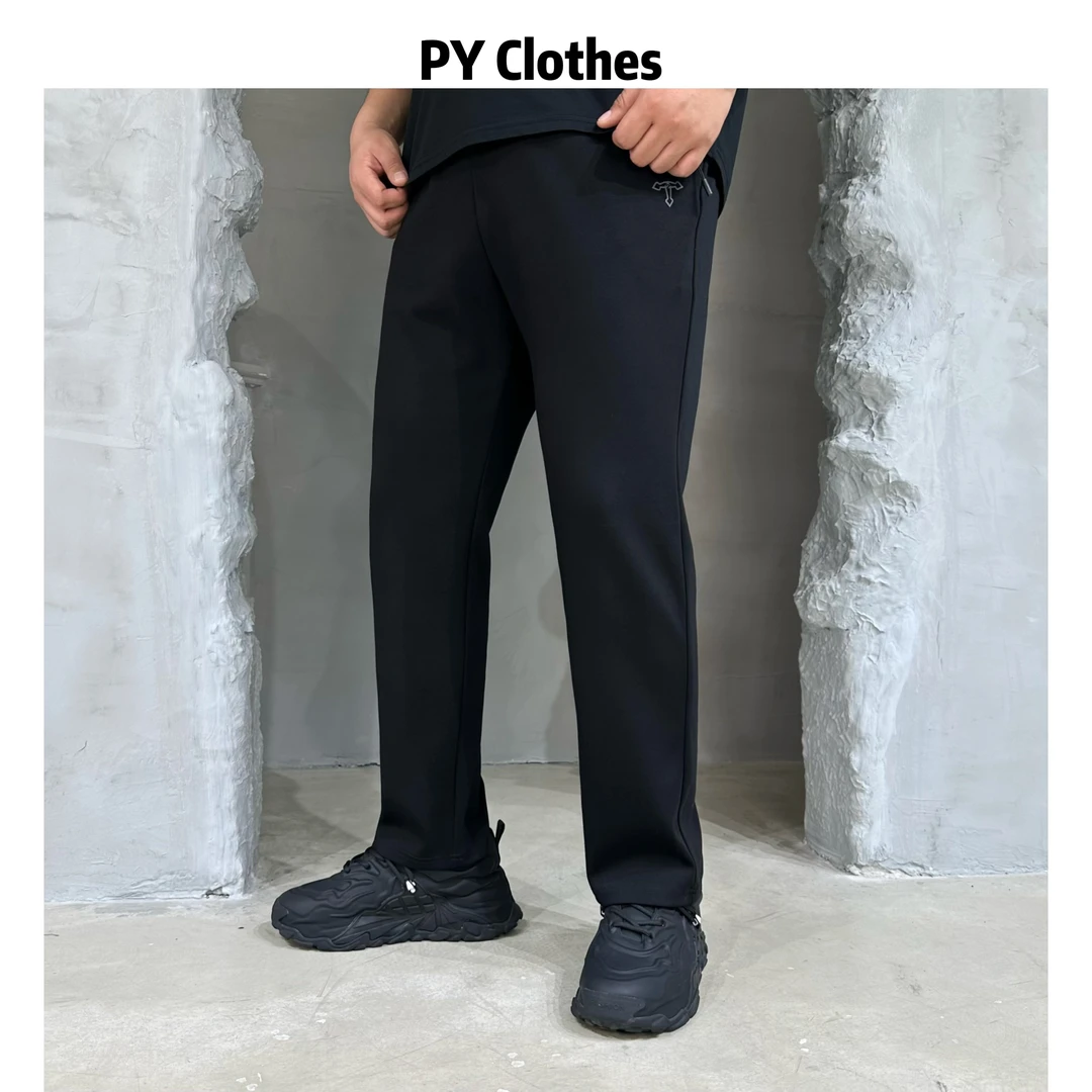 胖语大码男装 2025年秋季新款棉质简约百黑色微锥直筒裤8831#M