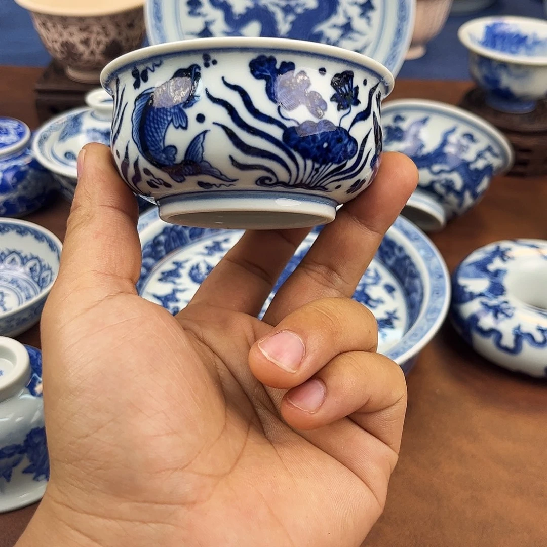 摆件开播福利鱼藻杯景德镇手绘