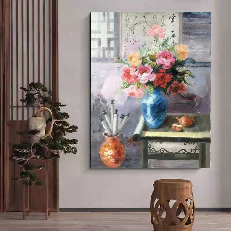 定金《雅室清韵》75*100含内框,刘春建原创手绘油画,肌理装饰画挂画