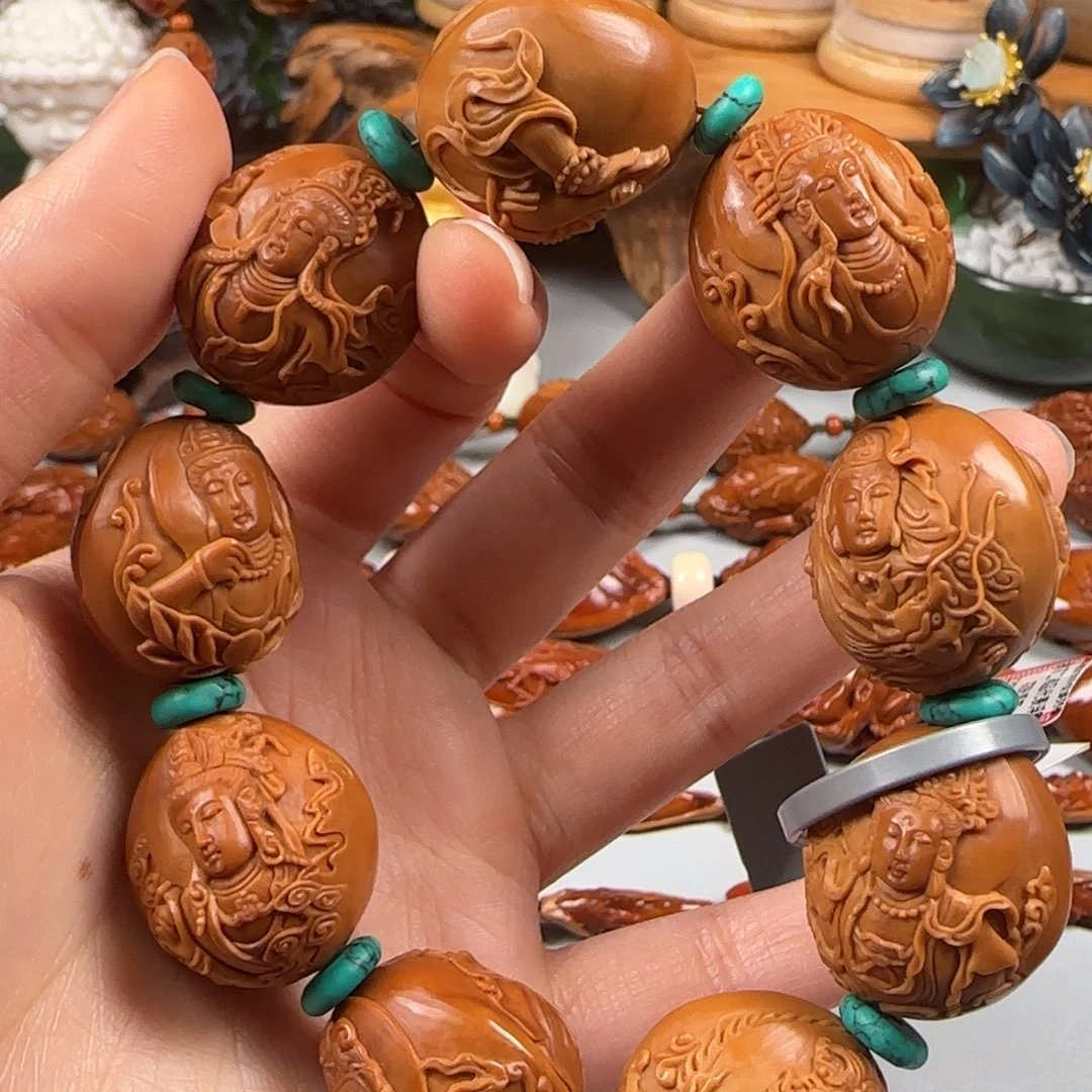 橄榄核手串/手链22浮雕荷叶无相佛观音手串