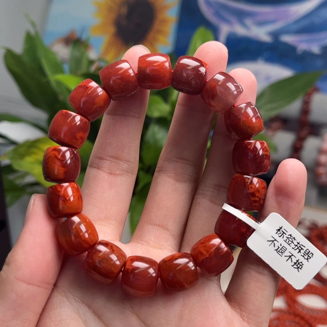 南红玛瑙未镶嵌手链川料火焰直切手串13+