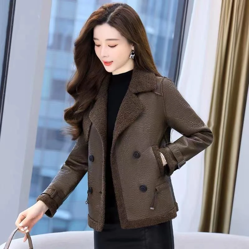 皮毛一体外套洋气女加厚秋冬新款加绒保暖短款洋派皮衣夹克上衣