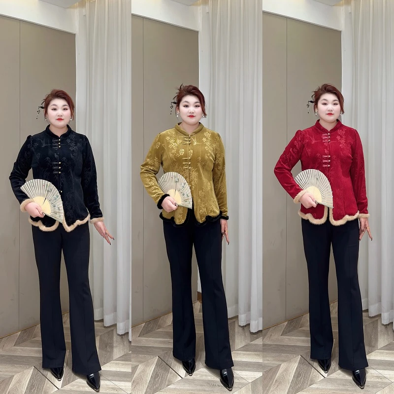 【现货仅上衣】PMM81675早春新款新中式国风毛边百搭显瘦新年战袍