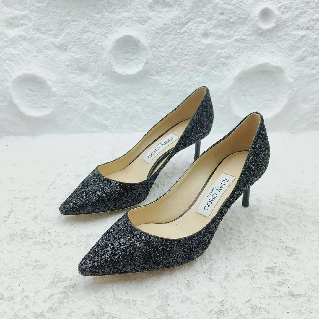 全新未使用 JIMMY CHOO/吉米周 /36码/黑色亮片高跟鞋/D7727