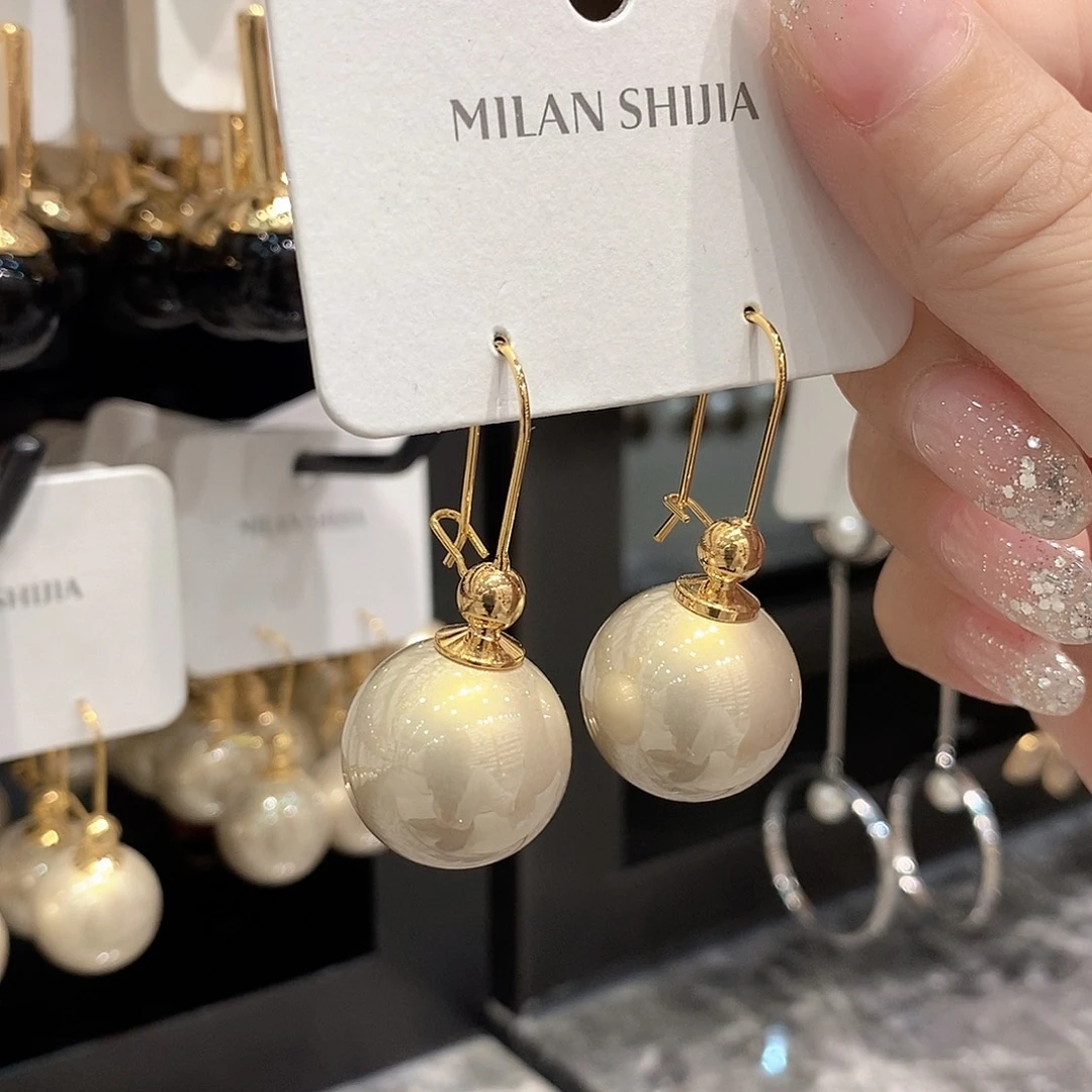 铜合金925银香槟色耳勾珠珠