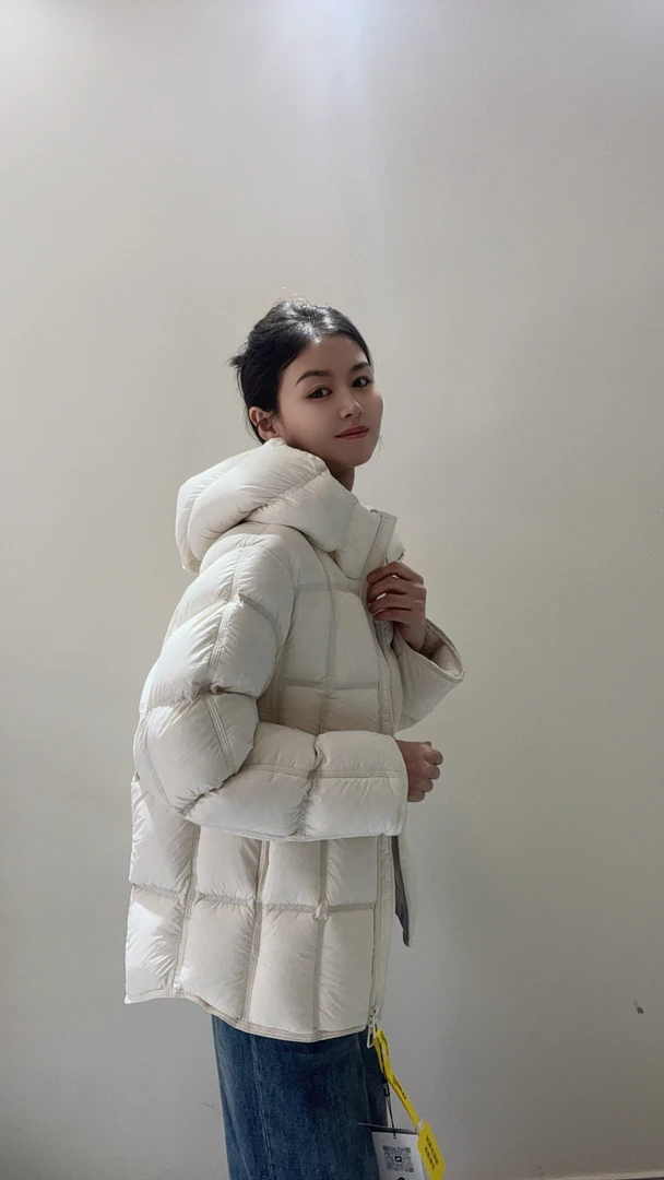 【陈姐】2024新款韩版连帽冬季百搭女士豆腐块鹅绒服8010