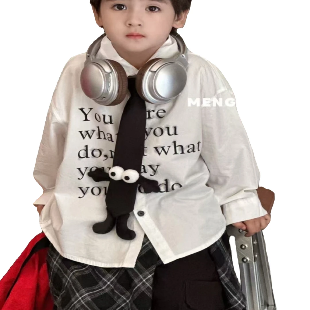 春季新款韩版宽松黑色衬衫ins儿童男童中小童上衣潮流款式