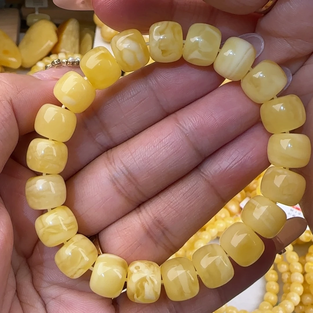 蜜蜡未镶嵌手链白花老型手串