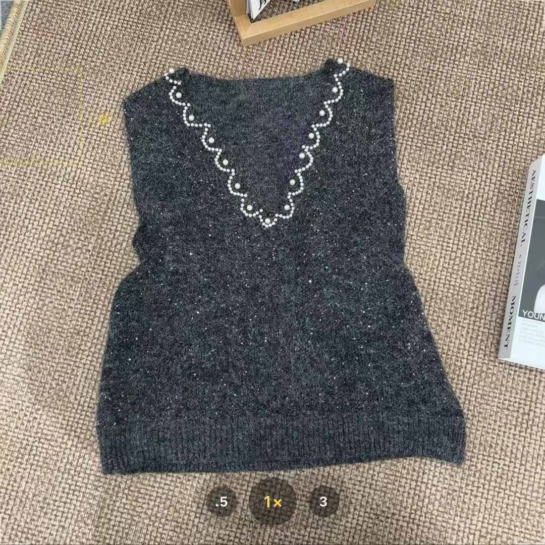 【七安倩】珍珠边灰色马甲