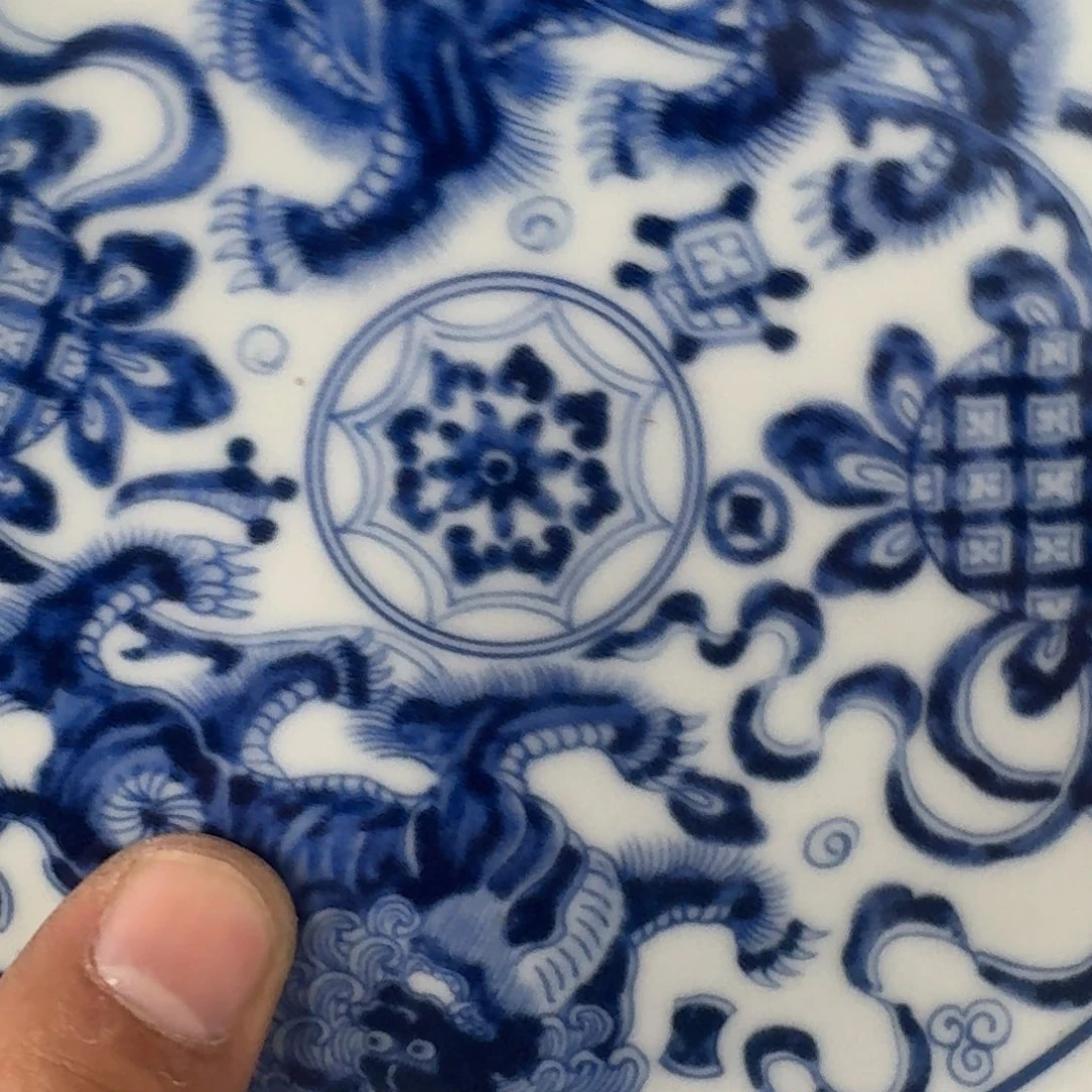 摆件青花狮子大壶承