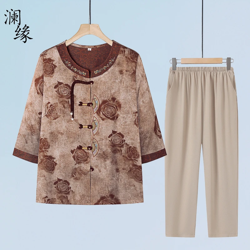奶奶中老年人七分衬衫夏装妈妈老太太夏季上衣衬衣国风奶奶衣服