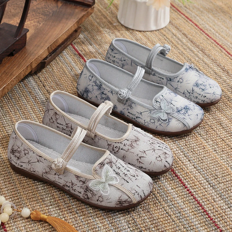 新中式新款布鞋北京民族圆头汉服绣花鞋古风软底妈妈鞋中老年女鞋