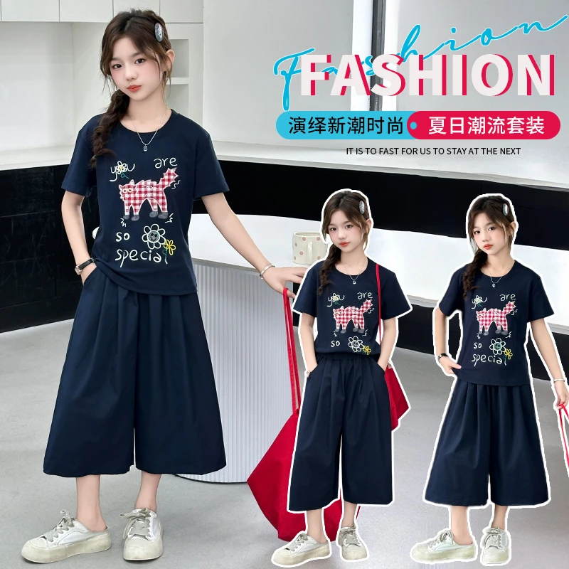 女童夏装套装6-12岁潮款高级感套装2025新款小女孩洋气韩范两件套