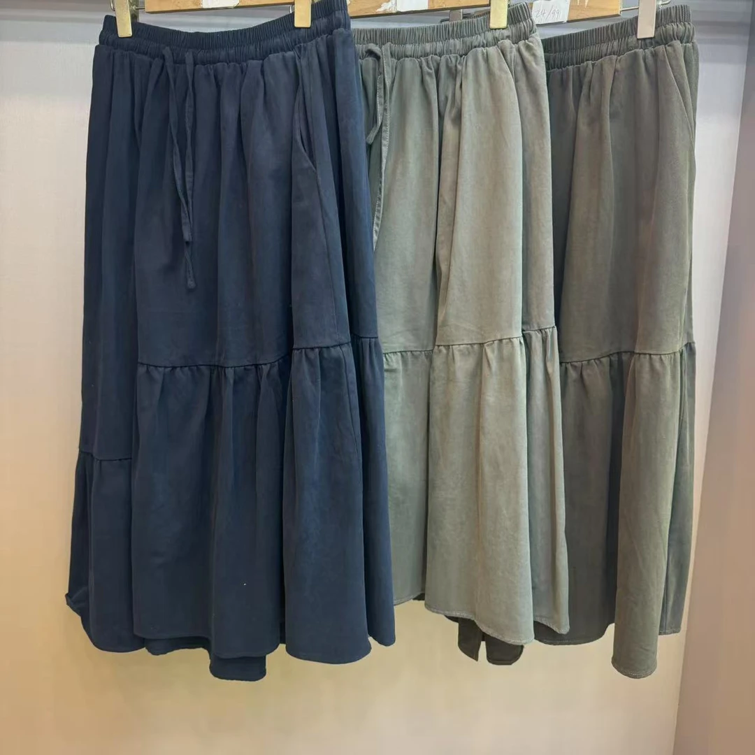 K7254 纯色长裙松紧带半身裙半裙高腰