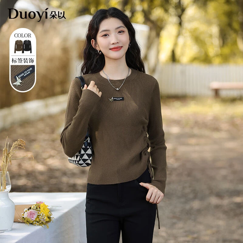 朵以2023冬季新款时尚百搭简约抽绳修身显瘦圆领针织衫38VD535085
