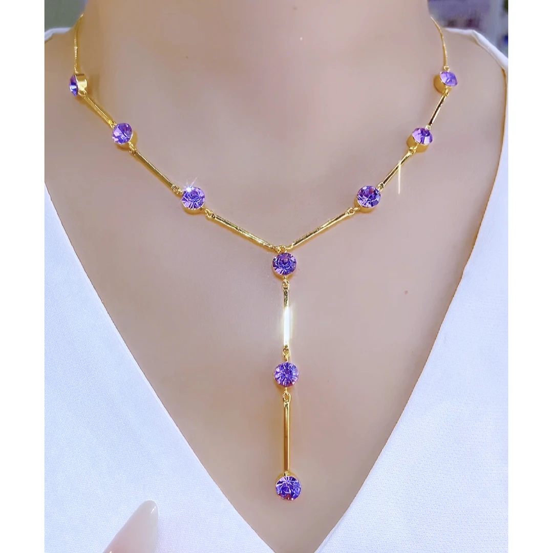 铜合金合成锆石项链 时尚气质轻奢优雅百搭精美长款Y型项链