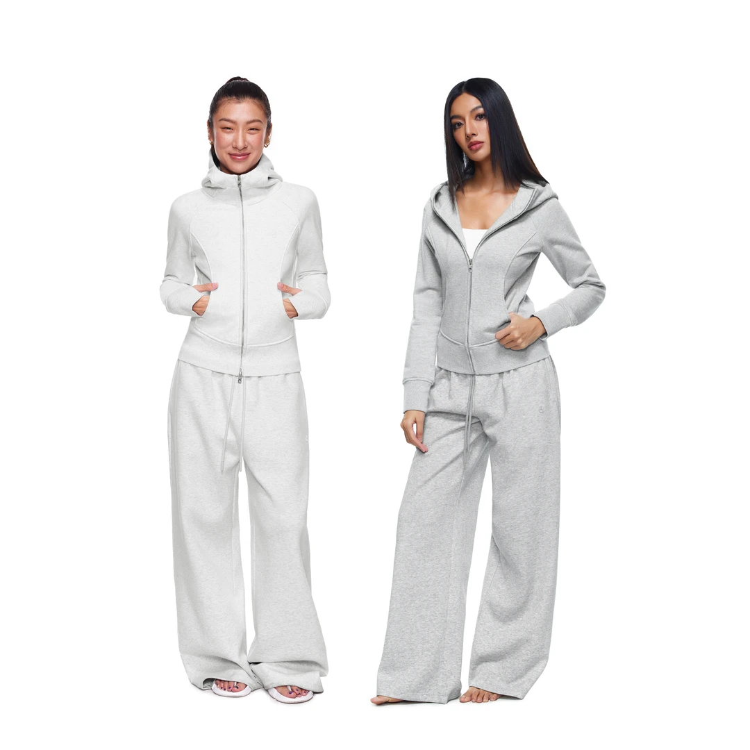 FDR旗舰店 蓄热保暖修身开衫连帽卫衣外套女秋季高领收腰运动上衣