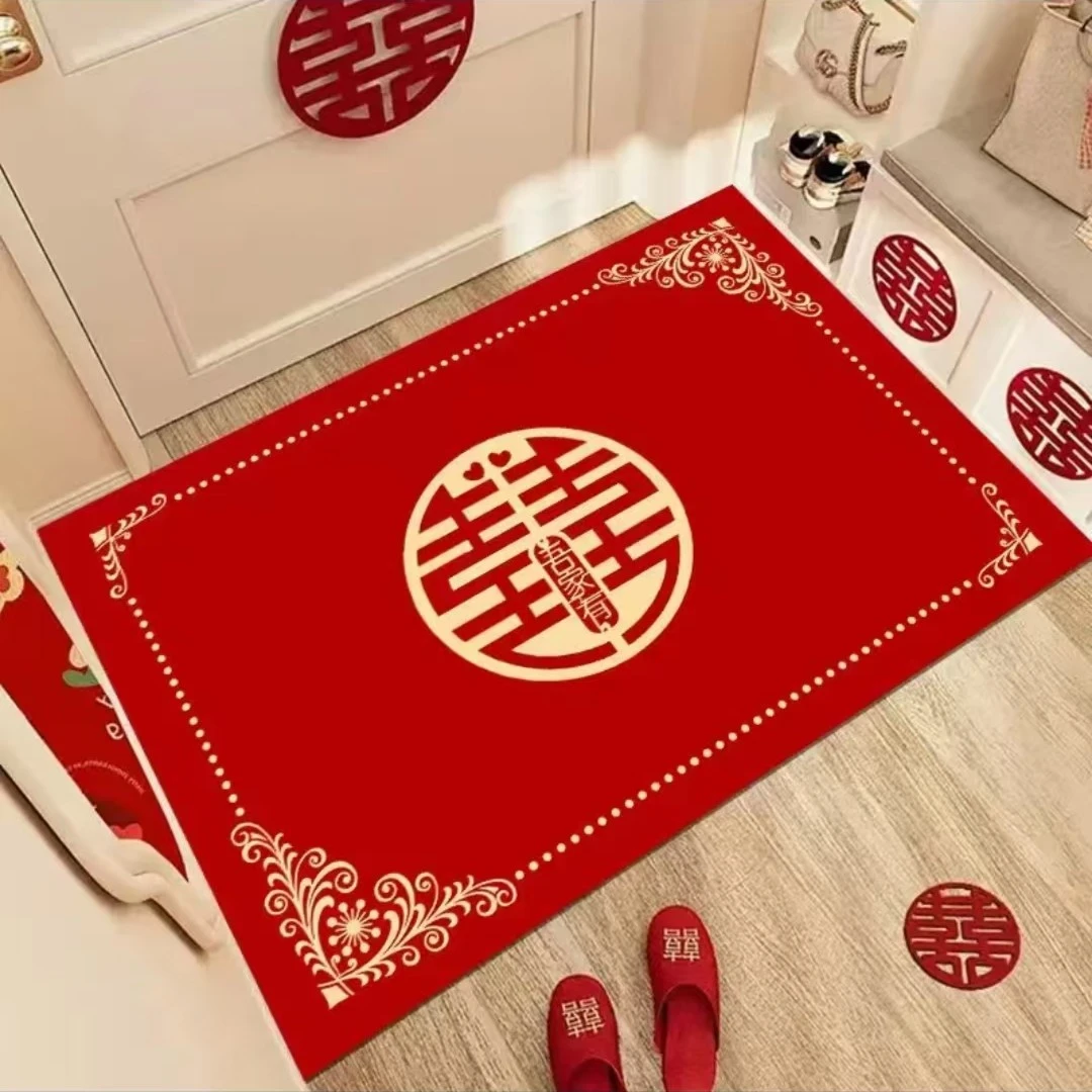喜庆结婚硅藻泥地垫入户门垫防滑吸水脚垫中式玄关婚房家用卧室垫