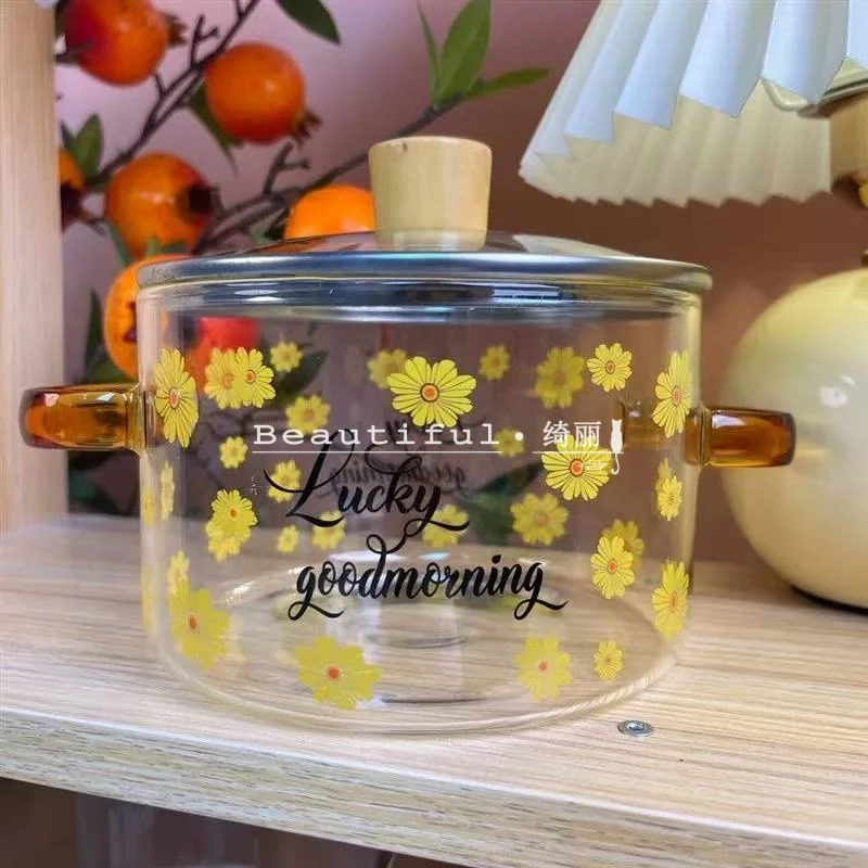 单只-轻奢高硼硅小雏菊双耳锅炖锅创意煲汤锅网红锅奶锅泡面锅