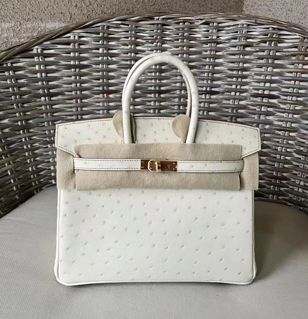 未使用 Hermes/爱马仕 birkin25冰川白 金扣 鸵鸟 U刻
