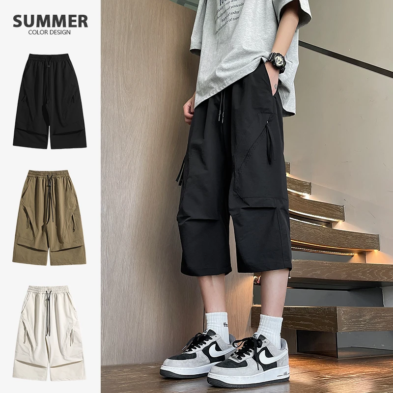 大码男生七分裤夏季加肥加大直筒休闲裤子宽松薄款中裤200-300斤7