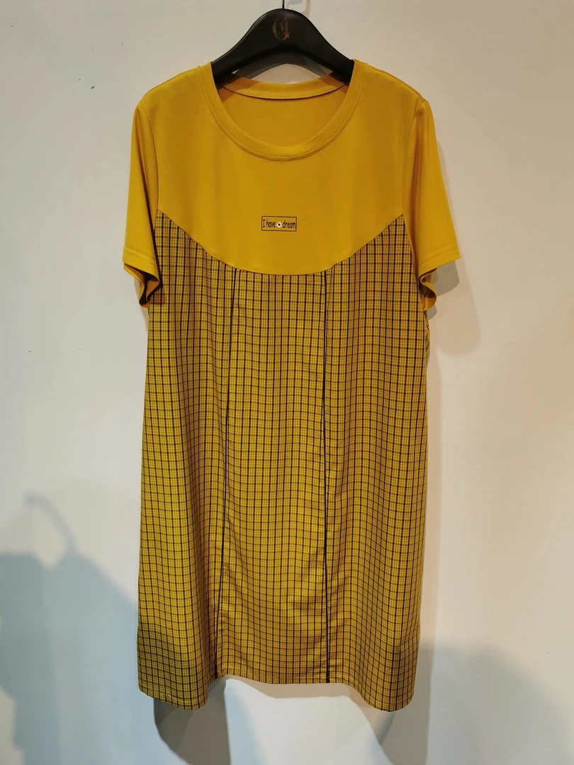 谷马套头高腰常规印花夏季拼接连衣裙女士休闲女装轻熟风1445