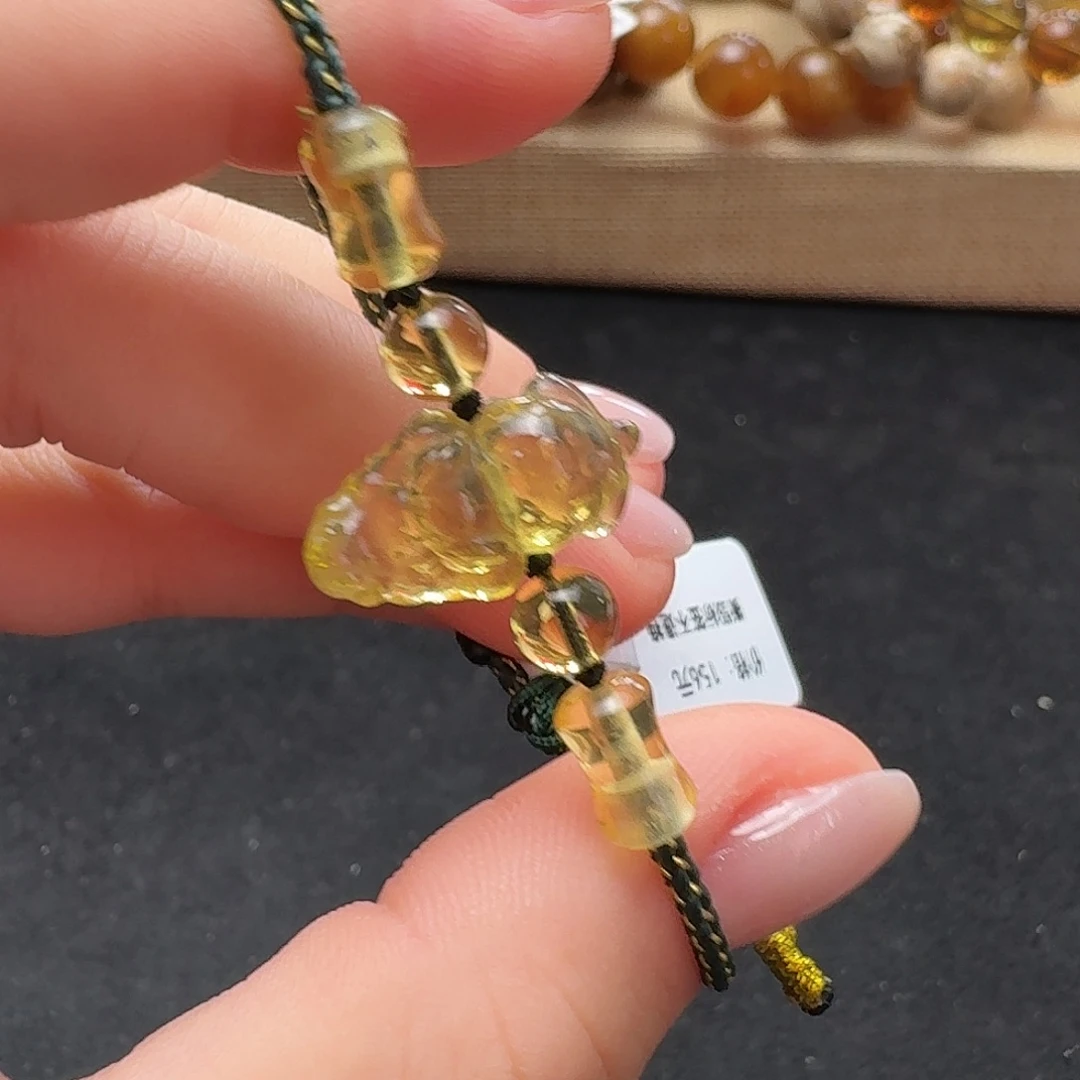 琥珀未镶嵌珠宝奇石柳青绿茶小鳄鱼手绳
