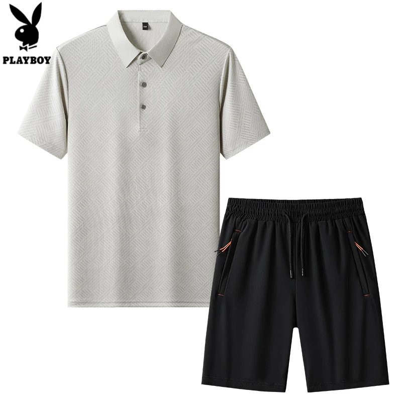 花花公子【冰丝套装】夏日户外短袖POLO衫男速干裤爸爸装父亲节B9夏