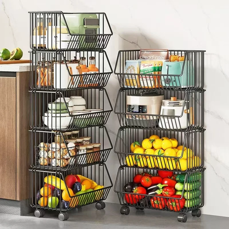 多层厨房置物架家用落地架子收纳篮多功能果蔬篮可移动加大号菜篮