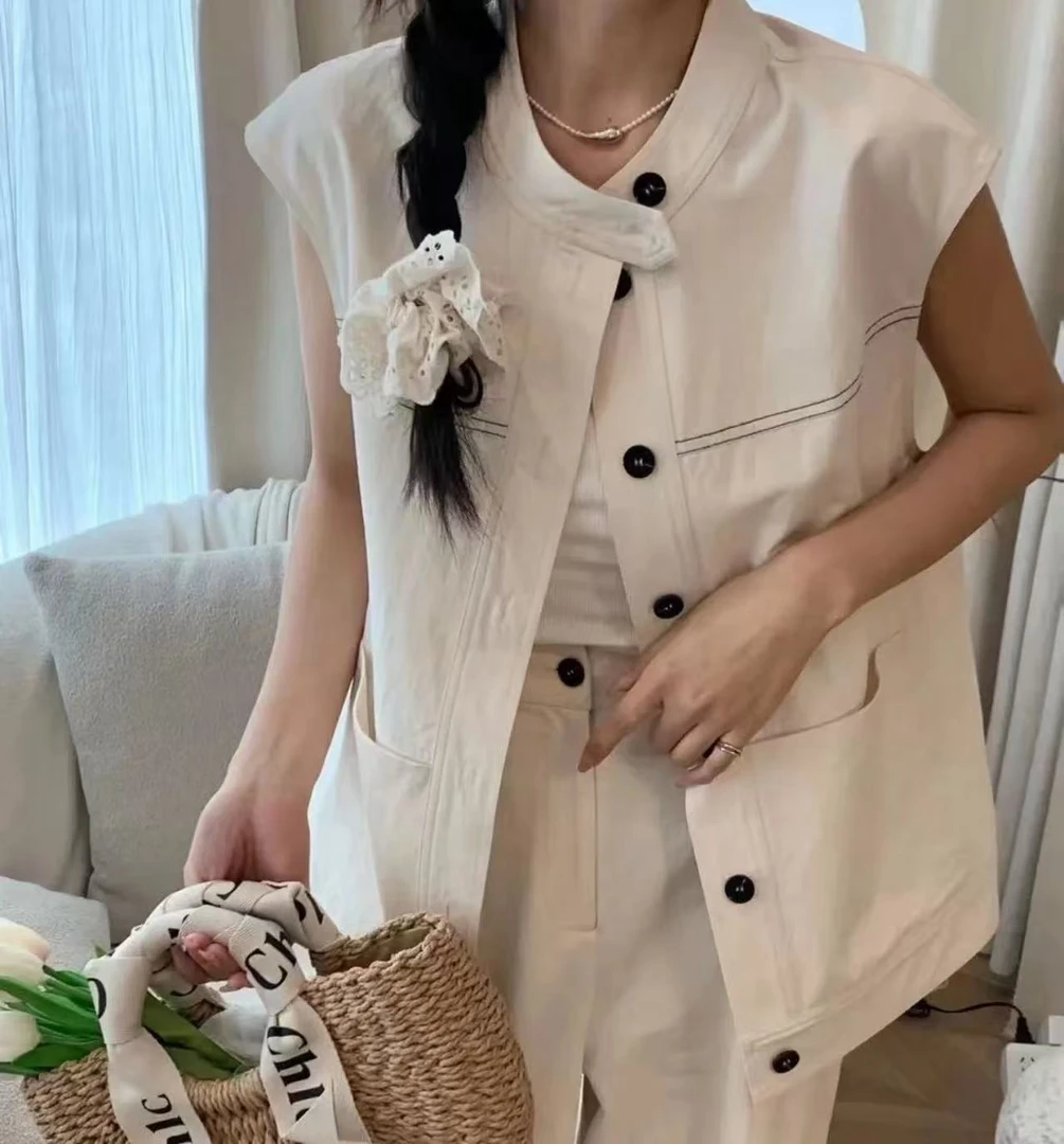 4424号101#百搭双口袋复古点点做旧设计质感休闲马甲G8-44