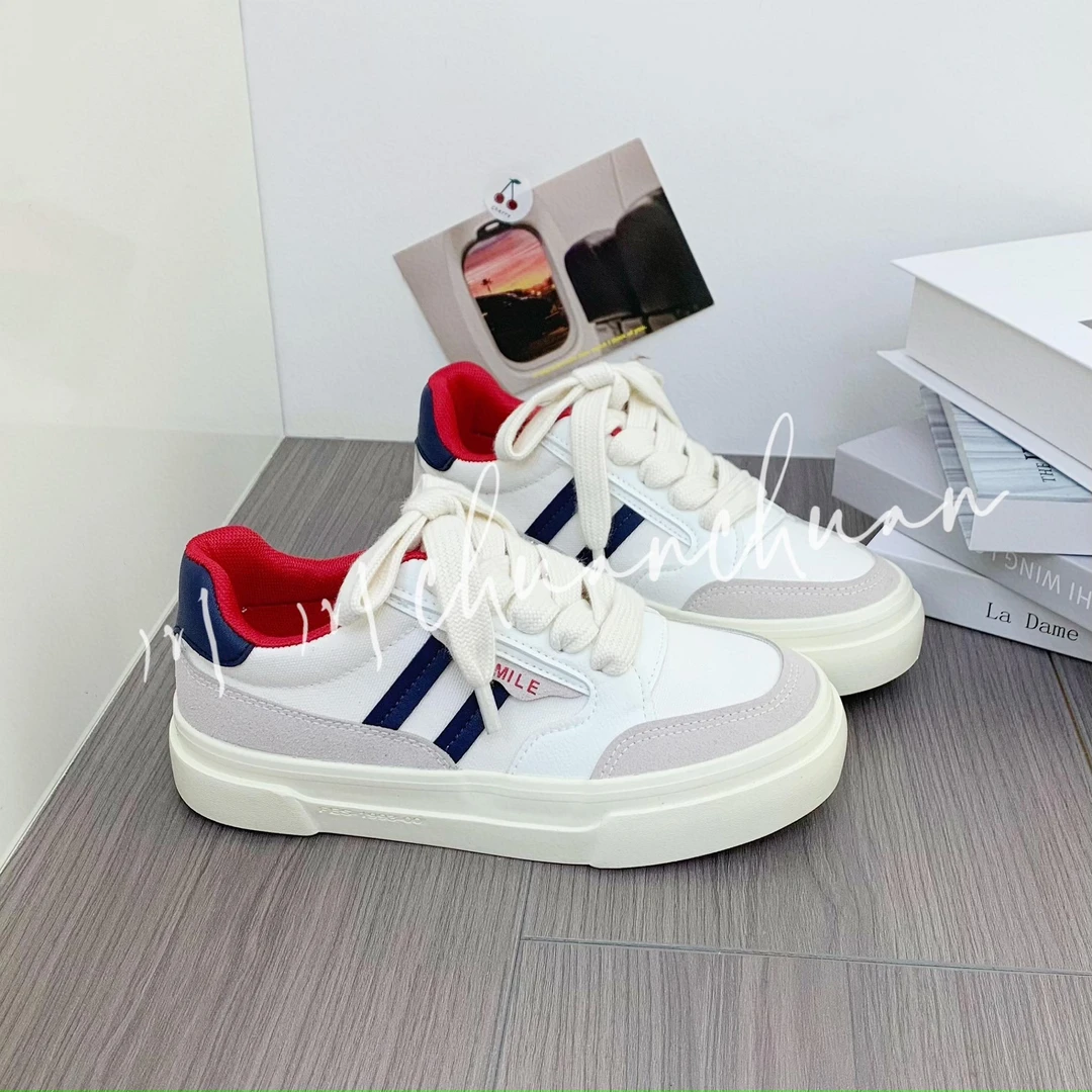 厚底港风小白鞋女2025新款春季圆头百搭板鞋休闲透气帆布鞋H1301