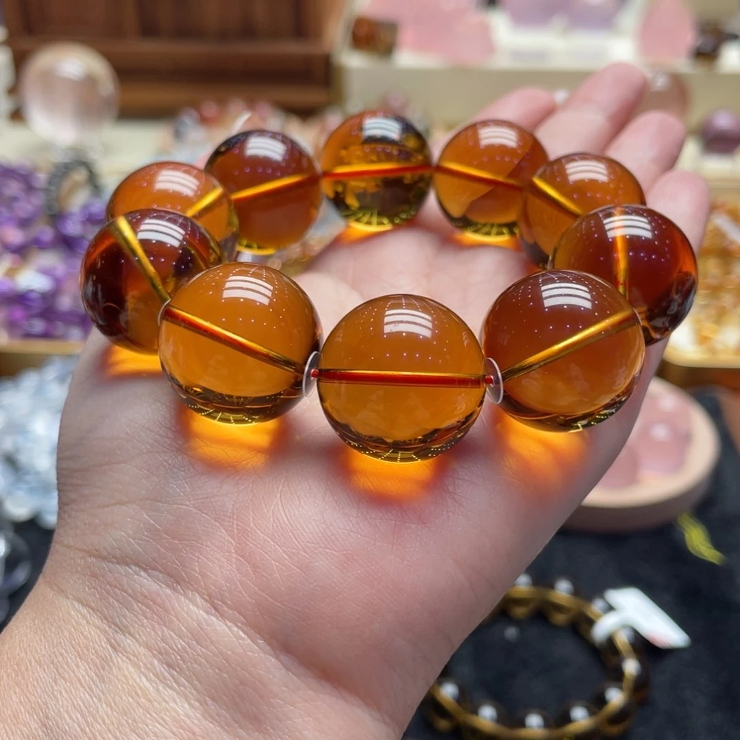 未镶嵌手链黄晶W****道金红料黄水21mm