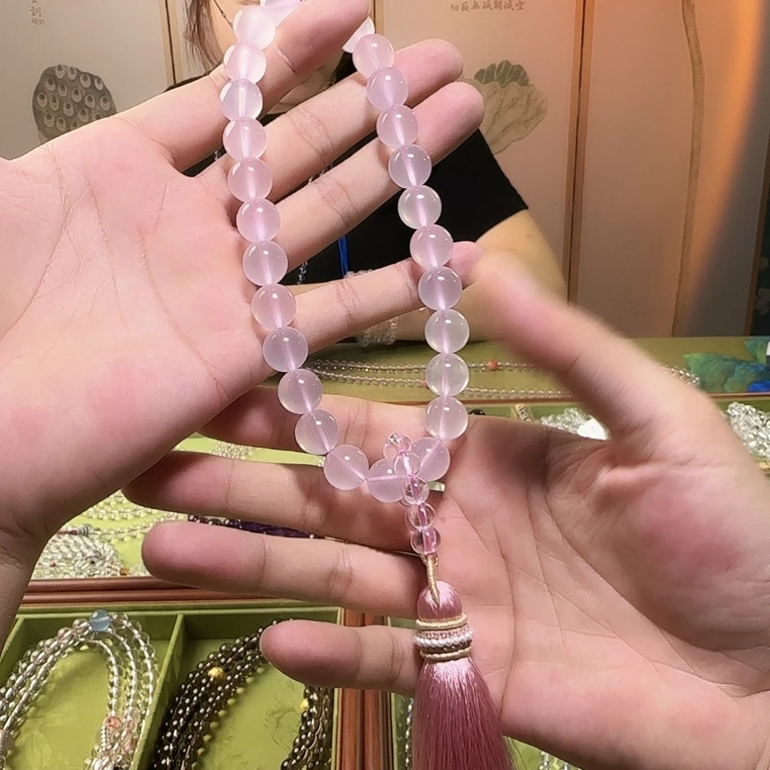 马***纯手链水晶未镶嵌粉水晶手持
