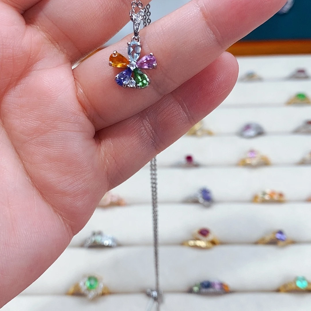 蓝宝石颈饰银S925镶嵌