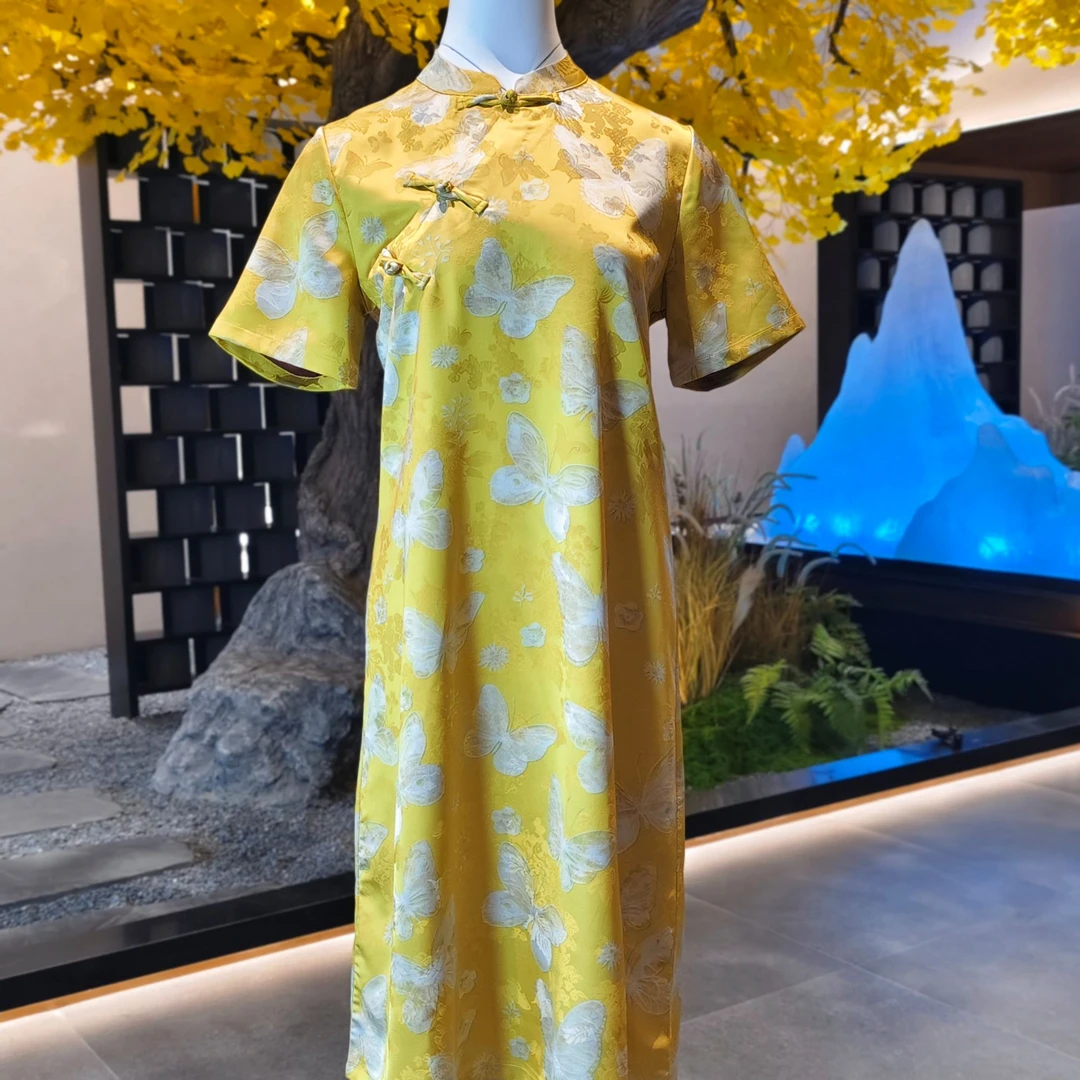 【金裳舞蝶】2025新款夏季气质新中式国风裙子立领女装短袖连衣裙