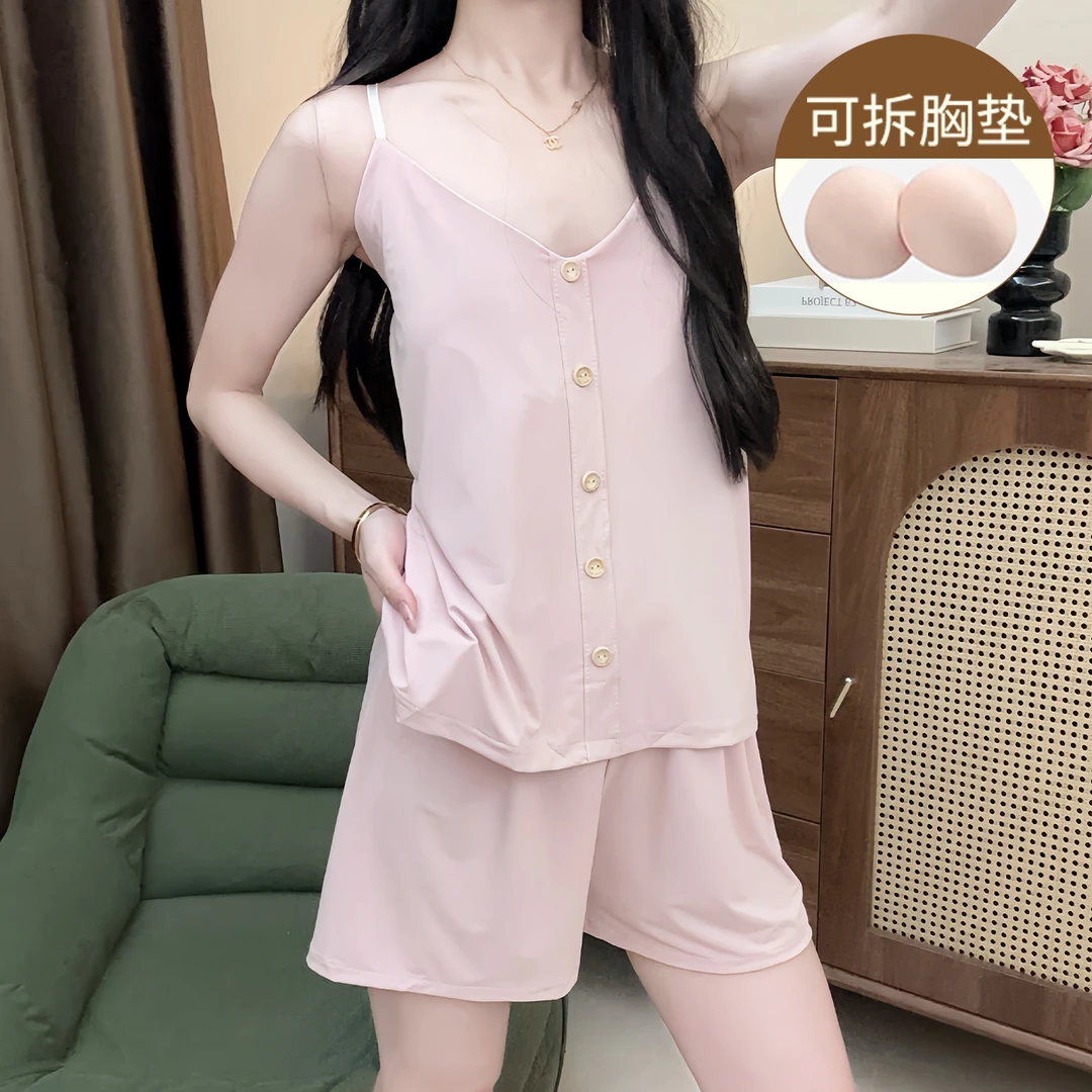 带胸垫睡衣夏季性感吊带薄款冰丝2025新款小个子少女家居服套装