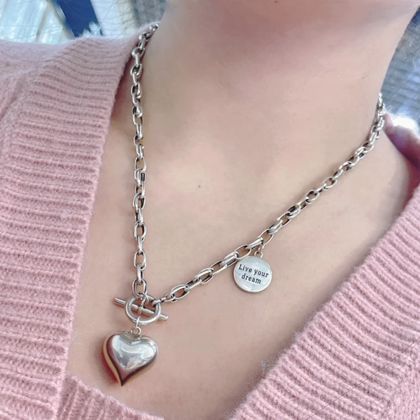 坠链均925银 坠链均925银 重工ot扣桃心项链45cm50cmS925