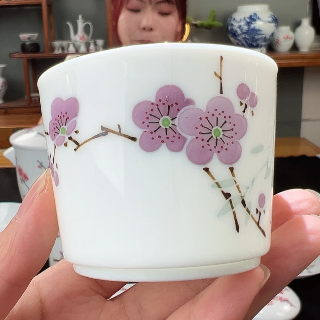 滑石子 紫梅书卷杯，微瑕开片