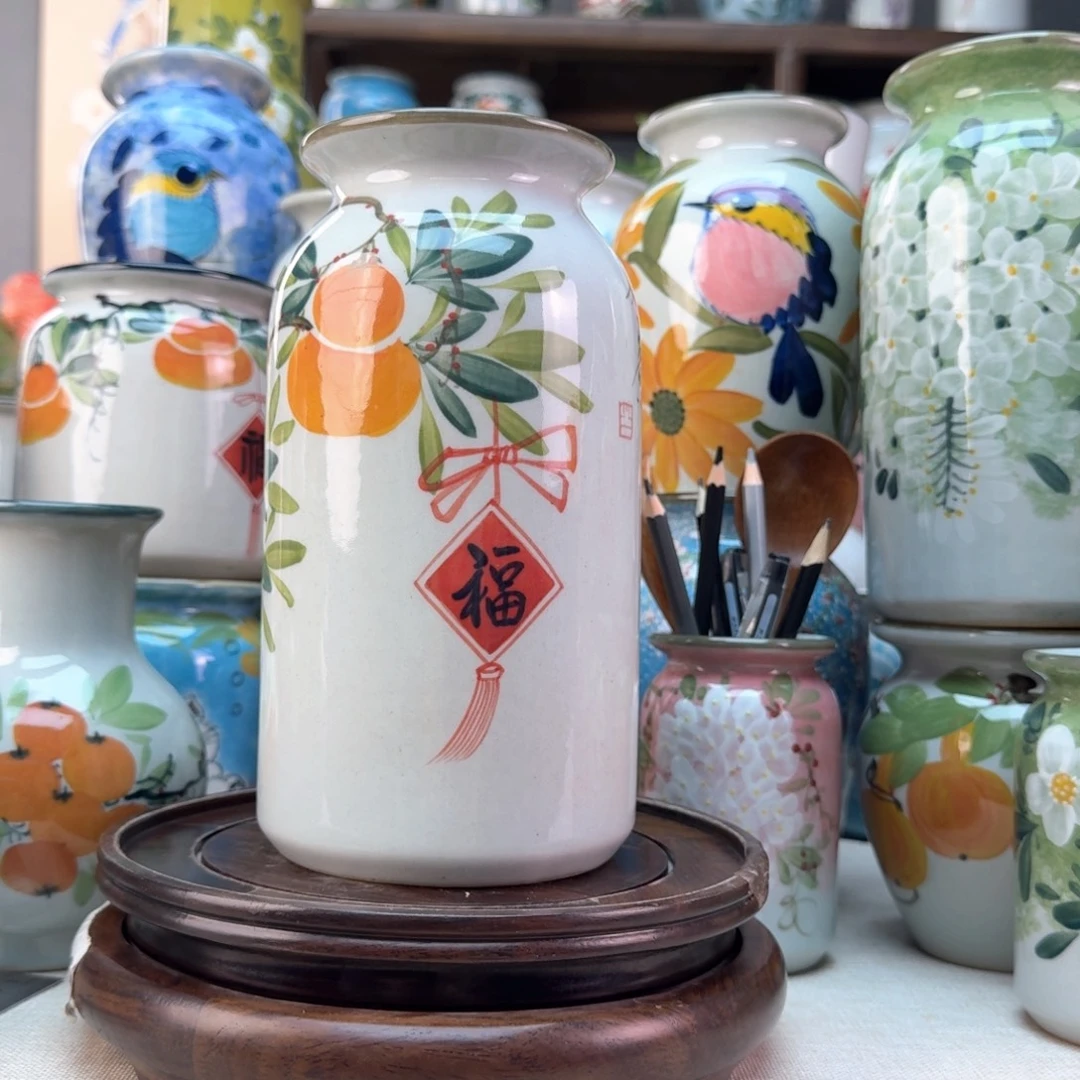 景德镇陶瓷手绘花瓶无孔