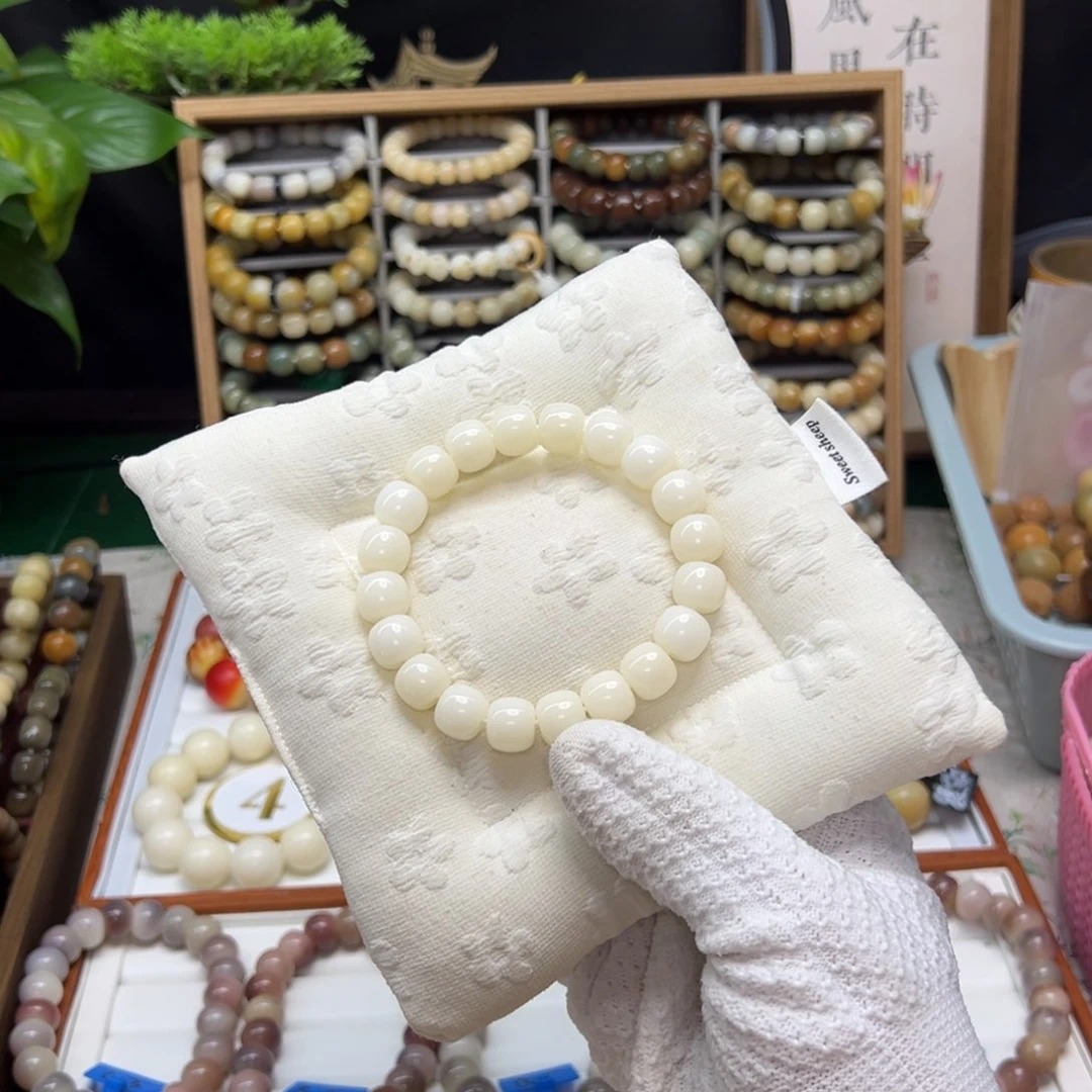 菩提根/象牙果手串卡12桶珠水磨白玉菩提根全品