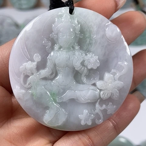 翡翠颈饰未镶嵌山水观音两面工福利
