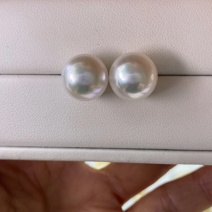 18K金镶嵌海水珍珠耳饰澳白12-13m m