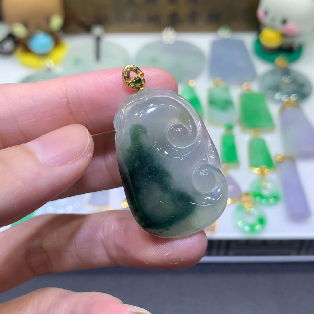 翡翠18K金镶嵌吊坠(不含链)